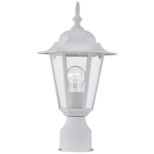 Gruenlich Outdoor Post Lighting Fixture with One E26 Medium Base Max 100W, Aluminum Housing Plus Glass, Bulb Not Included (White Finish)
