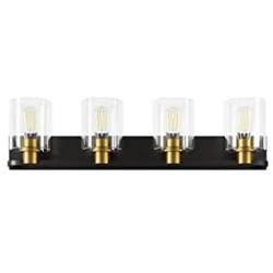 Biewalk Modern 4-Light Bathroom Vanity Lighting Fixture Over Mirror Metal Black Smooth Finish Wall Sconce Light with Clear Glass Shade for Farmhouse, Bathroom, Bedroom