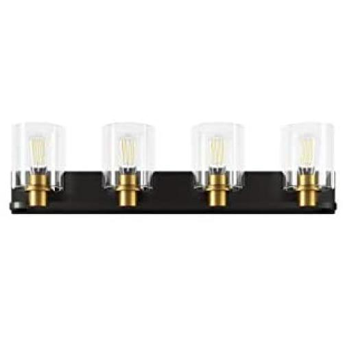 Biewalk Modern 4-Light Bathroom Vanity Lighting Fixture Over Mirror Metal Black Smooth Finish Wall Sconce Light with Clear Glass Shade for Farmhouse, Bathroom, Bedroom