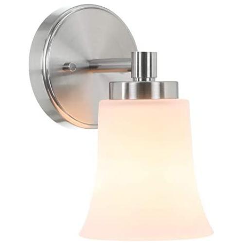 XiNBEi Lighting Wall Sconce, Single Bathroom Vanity Wall Light with Glass, Brushed Nickel Finish for Hallway & Bedroom XB-W1235-1-BN