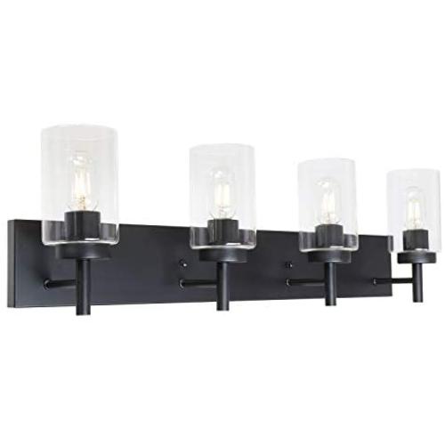 VINLUZ 4 Lights Bathroom Vanity Light Fixture Black Sconces Wall Lighting Modern Industrial Indoor Wall Mounted Lamp, Farmhouse Style Wall Light for Kitchen Living Room Dining Room VINLUZ 4 Lights Bathroom Vanity Light Fixture Black Sconces Wall Lighting Modern Industrial Indoor Wall Mounted Lamp, Farmhouse Style Wall Light for Kitchen Living Room Dining Room
