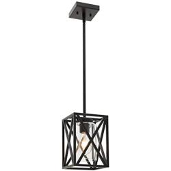 TODOLUZ 1-Light Farmhouse Pendant Light Black Cage Hanging Ceiling Lights with Clear Glass Shade for Kitchen Hallway Dining Room Foyer Bedroom