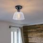 HMVPL Semi Flush Ceiling Lamp, Industrial Glass Close to Ceiling Light Farmhouse Pendant Lighting Fixtures Edison Lights for Kitchen Island Dining Room Bedroom Foyer Hallway Entryway