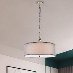 A1A9 Modern 4-Light Drum Pendant Light Fixture, 22 Nickel Fabric Shade, Acrylic Diffuser, Hanging Ceiling Lights, Simple Mid-Century Chandelier for Entryway, Hallway, Dining Room and Foyer