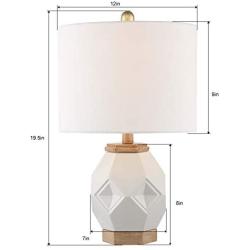 Maxax Table Lamp Ceramic Bedside Nightstand Lamp Set of 2 White Geometric Desk Lamp with Drum Fabric Shade for Living Room Family Bedroom