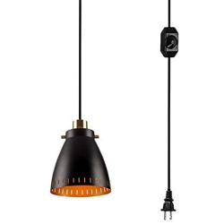 SKIVTGLAMP Industrial Look Black Cone Pendant Light Hanging Swag Lamp no Wiring Needed with 15ft Plug-in UL On/Off Dimmer Switch Cord Iron Lamp Nordic Minimalist for Reading Room