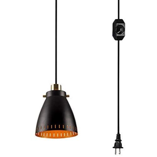 SKIVTGLAMP Industrial Look Black Cone Pendant Light Hanging Swag Lamp no Wiring Needed with 15ft Plug-in UL On/Off Dimmer Switch Cord Iron Lamp Nordic Minimalist for Reading Room