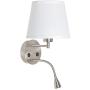 Led Modern Interior Hardwired Wall Sconce White Fabric Shade, 2 Switch Double Night Light Sources e26 Bedroom Decorative Lamp Fixture, Desk Gooseneck Rotatable Reading Lighting for Living Room Decor