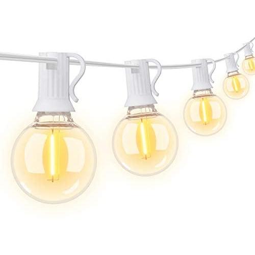 White Outdoor String Lights LED 25ft with 25+1 Spare Bulbs, Newpow Dimmable Shatterproof Waterproof - Clear Plastic, 1W 60LM 2200K Warm Glow for Indoor/Outdoor Decoration and Lighting