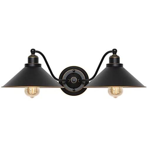 Industrial Bathroom Vanity Light 2-Light Gooseneck Wall Sconce Fixture with Black Metal Lampshades, Vintage Edison Wall Lamps for Bedroom Kitchen Living Room Porch Hallway Mirror Cabinets Dressing Tab