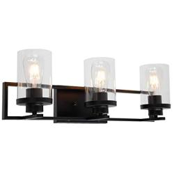 MELUCEE Bathroom Light Fixtures 3-Light Matte Black Vanity Light with Clear Glass Shade, Modern Wall Sconces for Bedroom Dressing Table Mirror Cabinets Vanity Table