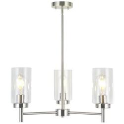VINLUZ 3 Lights Modern Chandeliers Metal Light Fixtures Ceiling Brushed Nickel Industrial Pendant Lighting for Dinging Room Living Room Kitchen Bedroom Hallway