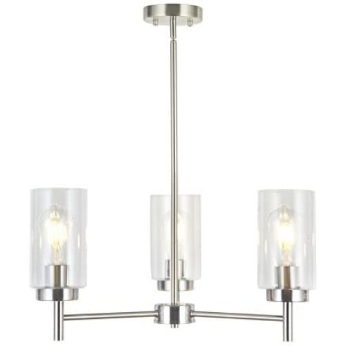 VINLUZ 3 Lights Modern Chandeliers Metal Light Fixtures Ceiling Brushed Nickel Industrial Pendant Lighting for Dinging Room Living Room Kitchen Bedroom Hallway