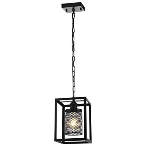 SYDTOP Black Industrial Metal Mesh Pendant Light with Chain Rustic Hanging Light Fixture Vintage Mini Cage Pendant Lighting for Kitchen Island Sink Dining Room Counter Bar Farmhouse