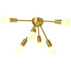 SOTTAE 6-Light Gold Modern Sputnik Chandeliers, Mid Century Flush Mount Ceiling Light, Ceiling Lamp Fixture for Bedroom Dining Room Kitchen Foyer and Hallway