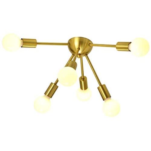 SOTTAE 6-Light Gold Modern Sputnik Chandeliers, Mid Century Flush Mount Ceiling Light, Ceiling Lamp Fixture for Bedroom Dining Room Kitchen Foyer and Hallway