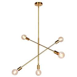 JHLBYL Sputnik Chandeliers 5-Light Modern Pendant Lighting Semi Flush Mount Ceiling Light Vintage Ceiling Light Fixture for Bedroom Living Room Dining Room Foyers, Gold