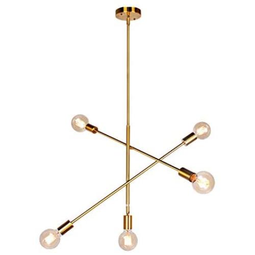 JHLBYL Sputnik Chandeliers 5-Light Modern Pendant Lighting Semi Flush Mount Ceiling Light Vintage Ceiling Light Fixture for Bedroom Living Room Dining Room Foyers, Gold