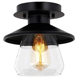 Industrial Ceiling Light Fixture with Clear Glass Shade 1-Light Industrial Bedroom Light Fixtures Matte Black Ceiling Light Finish for Dining Room Bedroom Cafe Bar Corridor Hallway Bulb Not Included
