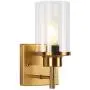 Bathroom Light Fixtures Sconces 1 Light,Contemporary Modern Gold Wall Light Vintage Industrial Wall Sconce Farmhouse Vanity Light Fixture Brass with Clear Glass Shade for Hallway Bedroom Living Room