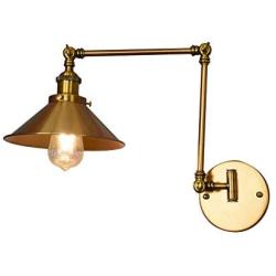 CUICAN Industrial Hardwired Swing Arm Wall Lamp, Retro E26 Adjustable Aluminum Wall Sconce for Living Room Bedroom Reading Lamp-Golden 52x22cm(20x9inch)