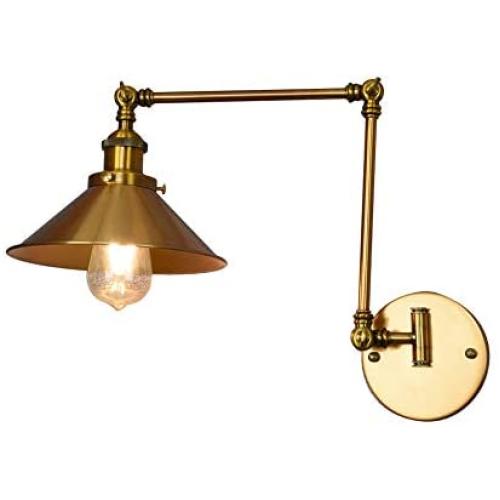 CUICAN Industrial Hardwired Swing Arm Wall Lamp, Retro E26 Adjustable Aluminum Wall Sconce for Living Room Bedroom Reading Lamp-Golden 52x22cm(20x9inch)