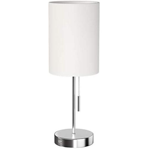 DEEPLITE Simple Design Table Lamp, Small Lamp with USB Port, White Lamp Shade and Silver Metal Base, Modern USB Lamps for Living Room, Bedrooms, Nightstand, Bedside Night Table, Side Table, Office, St