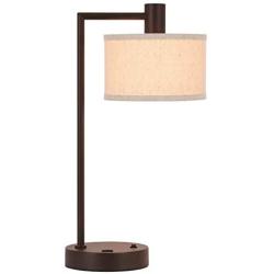 XiNBEi Lighting Table Lamp USB Desk Lamp with Fabric Shade, Modern Bedside Iron Lamp Dark Bronze Finish for Bedroom Living Room & Office XB-TL1230-DB