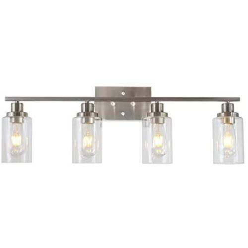 MELUCEE Bathroom Light Fixtures Brushed Nickel 4 Heads Modern Vanity Lights Wall Sconce with Clear Glass Shade for Hallway Kitchen Bedroom Living Room
