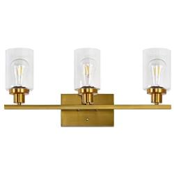 SGLfarmty Wall Vanity Lighting, 3 Light Wall Sconce Brass Bathroom Light Fixtures Over Mirror for Bathroom Dining Room Workshop Cafe