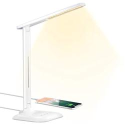 LED Desk Lamp, Eye-caring Table Lamp, Desk Light with 5 Brightness Levels and 5 Color Mode，USB Charging Port, Sensitive Control, 10W Power for Reading, Working, Painting, Sleeping in Home, Office