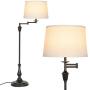 Swing Arm Traditional Floor Lamp, Classic Lamp with Extending Arm, Soft Oatmeal Lamp Shade, Tall Industrial Floor Lamp for Living Room, Bedroom, Family Room, Office, Oil Rubbed Bronze Finish