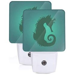 Set of 2 Led Night Lights, Seahorse Under The Ocean Water Blue Auto Dusk-to-Dawn Sensor Night Lamp Plug-in Home Decorative for Adult