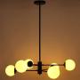 Lampundit Mid Century Modern 6 Light Chandelier, Matte Black Finish with Globe Glass Shade, Industrial Hanging Light Fixture for Living Room, Dining Room, Kitchen Island, Bulb Included, Dia 32.7 inch