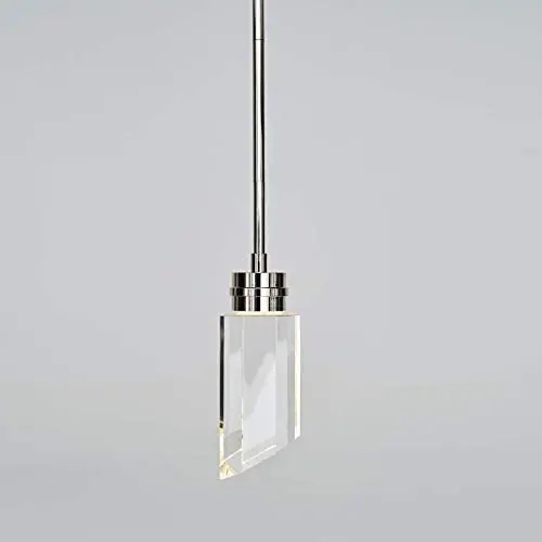 MOTINI Cylinder Pendant Light Clear Handmade Crystal 8W LED Polished-Nickel Modern Style Lighting Fixture (ETL Listed) Hanging Lights for Kitchen Island Dining Room Hallway Interior