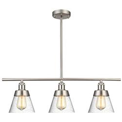 Modern Brushed Nickel Kitchen Island Lighting, Clear Seeded Glass Linear Chandelier, 3 Lights Pendant Light Fixture for Kitchen Island Dining Room