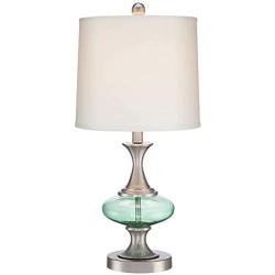 Reiner Modern Accent Table Lamp Brushed Steel Blue Green Glass Off White Drum Shade for Living Room Family Bedroom Bedside - 360 Lighting