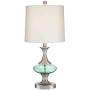 Reiner Modern Accent Table Lamp Brushed Steel Blue Green Glass Off White Drum Shade for Living Room Family Bedroom Bedside - 360 Lighting