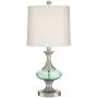 Reiner Modern Accent Table Lamp Brushed Steel Blue Green Glass Off White Drum Shade for Living Room Family Bedroom Bedside - 360 Lighting