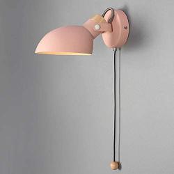 Modeen Traditional Wall Lamp with Pull Line Nordic Macaron Solid Wood Creative Rotating Lamp Wall Light Sconces Simple Living Room Bedroom Reading Bedside Lamp (Color : Pink)