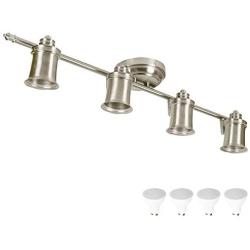 4 Light Track Lighting Wall and Ceiling Mount Fixture Kitchen and Dining Room, Brushed Nickel + Bulbs