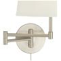 Oray Modern Swing Arm Wall Lamps Set of 2 Brushed Nickel Plug-in Light Fixture Off White Drum Shade for Bedroom Bedside Living Room Reading - 360 Lighting