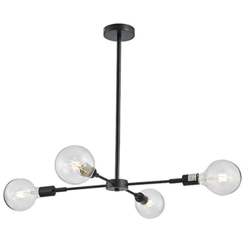 ANJIADENGSHI Sputnik Chandelier Lighting Modern Iron Pendant Light with 4 E26 Bulb for Living Room Dining Room Kitchen Bedroom Matte Black