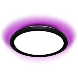 OSAWASU Flush Mount 12 Inch Ceiling Light Fixture with Back Led Atmosphere Light (Romantic Pink), 30W Aluminum Black Round Light Fixtures for Bedroom Living Room Dining Kitchen Hallway