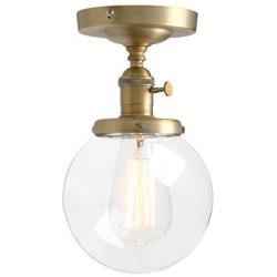 Pathson Industrial Brass Semi-Flush Mount Ceiling Light, Vintage Style Pendant Lighting, Glass Shade Hanging Light Fixtures for Laundry Room Living Room Cafe Bar