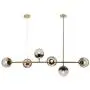 LITFAD Globe Shaped Island Lamp Smoke Gray Glass 6 Lights Dining Room Pendant Lighting Fixture Modern LED Chandelier in Brass Metal with Adjustable Cord for Bedroom Restaurant Hotel Bar