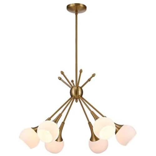 6-Light Modern Sputnik Pendant Light Mid Century Chandelier Semi Flush Mount Ceiling Light Industrial Vintage Ceiling Light for Foyer Bedroom Dining Room (Gold)