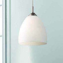 Brushed Nickel Plug in Mini Swag Pendant Light 9'' Wide Modern Opal Glass Shade Fixture for Kitchen Island Dining Room - Possini Euro Design