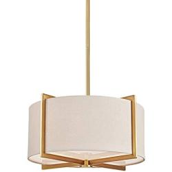 MOTINI 3 Light Drum Pendant Chandelier, Classic Ceiling Pendant Chandelier Fixture with Drum Shade, Gold Brushed Brass Drum Light Fixture for Dining Room Living Room Bedroom