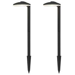 MOON BAY L03547-NA x 2 Landscape Path Light, Low Volt 2.5W White LED, Waterproof for Outdoor Die Cast Aluminum Body and Frost Shade with Plastic Spike, (2pack, Matt Black